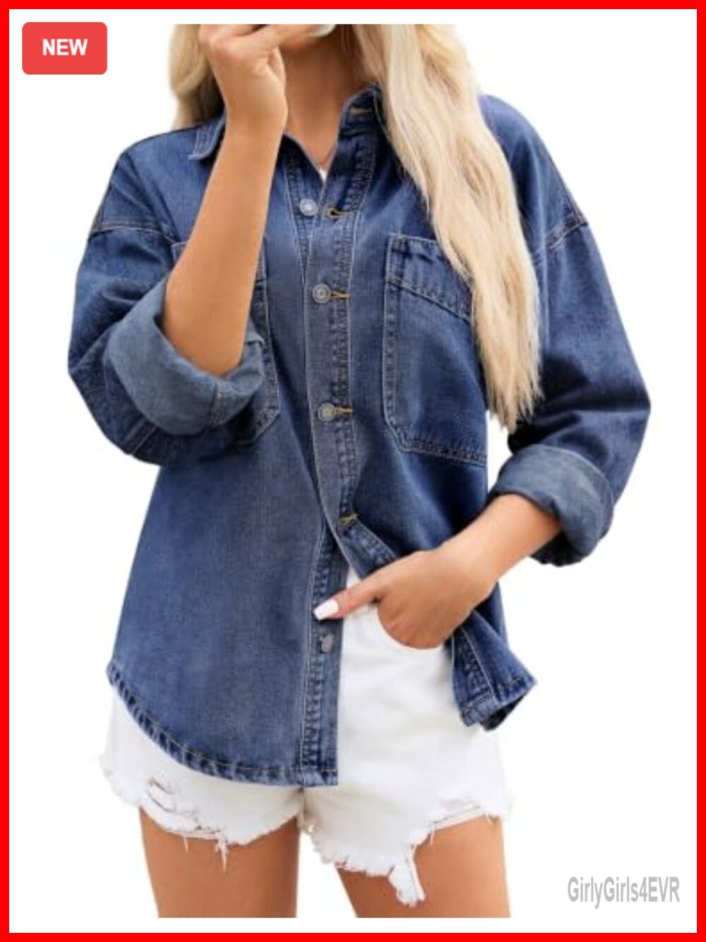 Oversized Denim Shacket Button Down Jean Shirt Jacket Cotton Blend